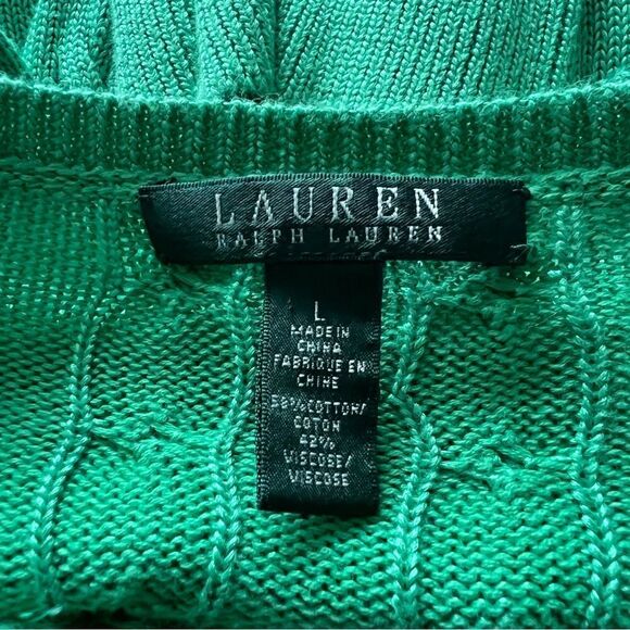 Lauren Ralph Lauren Green Cable Knit Sweater - Size L - Picture 7 of 7